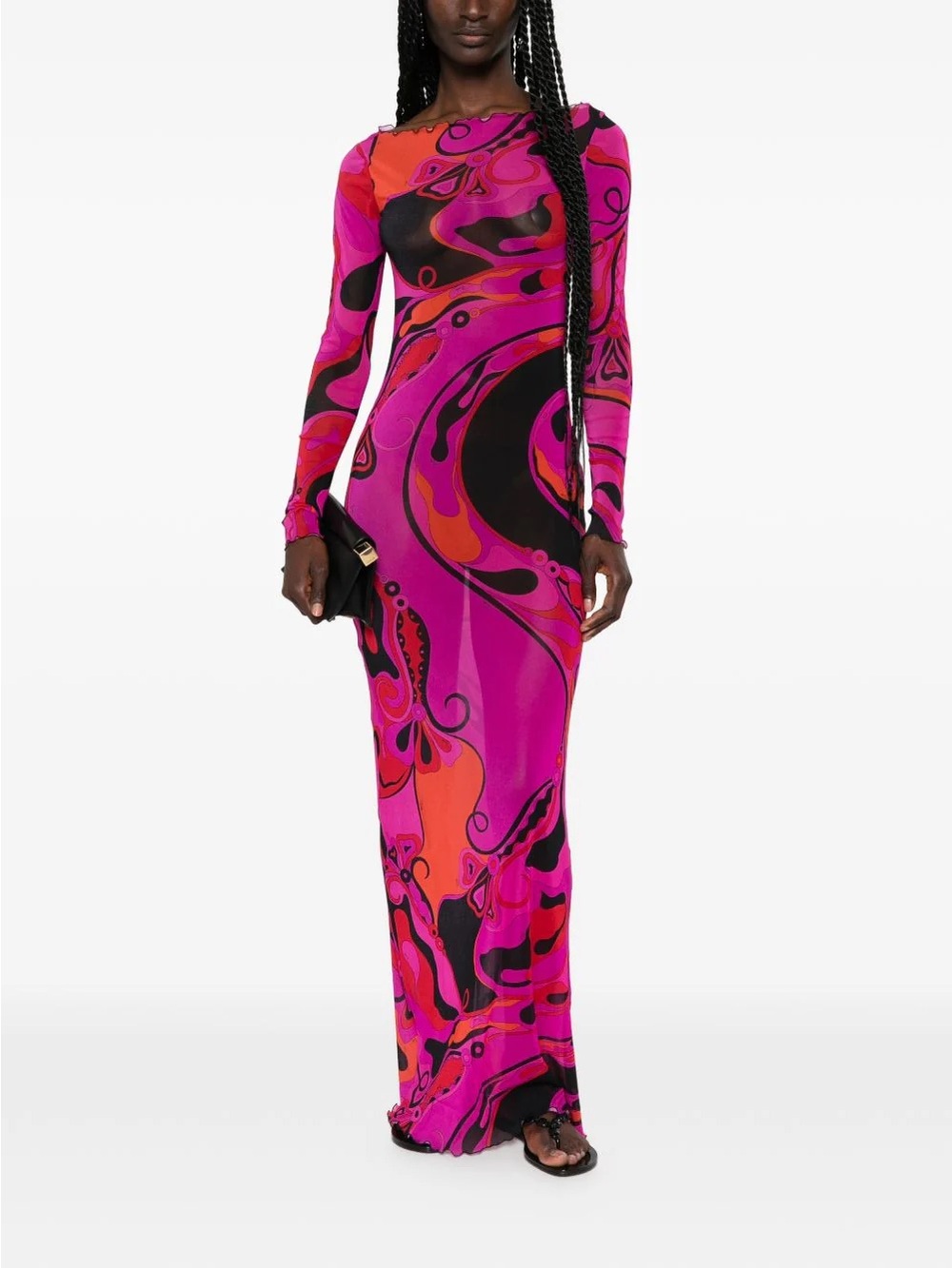 Emilio Pucci Pink, Black & Orange Abstract Long-Sleeve Maxi Dress